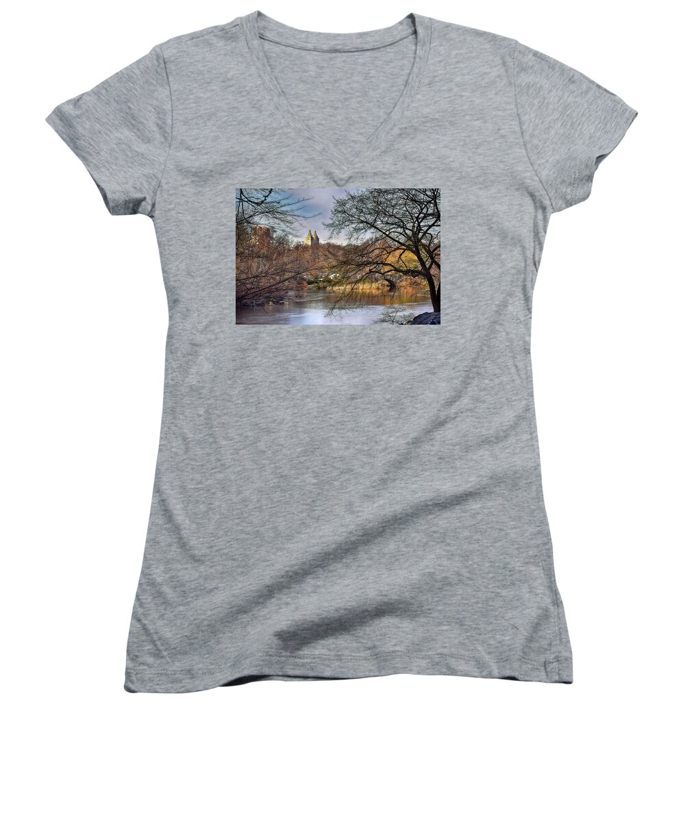 New York Women's V-Neck featuring the photograph New York's Central Park by Dyle Warren