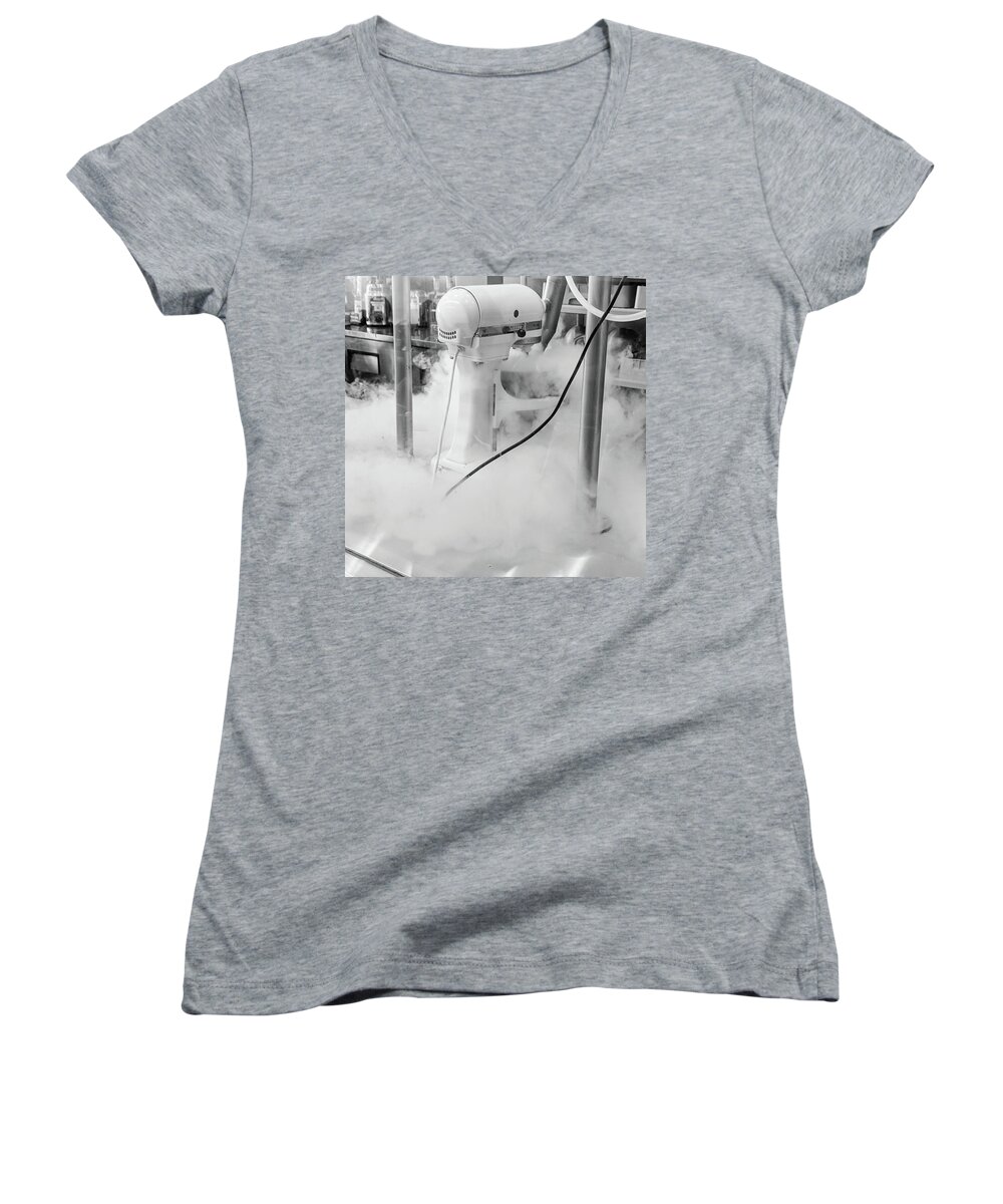 Machine Women's V-Neck featuring the photograph Nitro Ice Cream by Portia Olaughlin