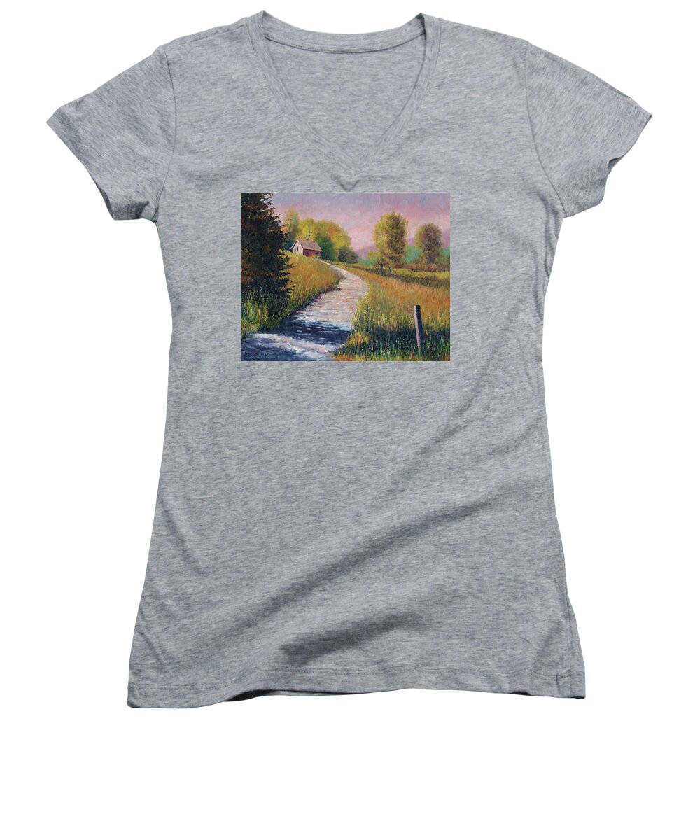 Landscape Women's V-Neck featuring the painting Old Road by Douglas Castleman