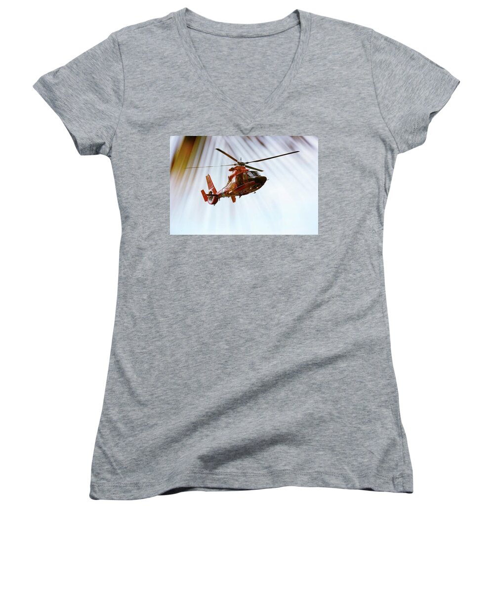 Helicopter Women's V-Neck featuring the photograph Palm Chopper by Climate Change VI - Sales