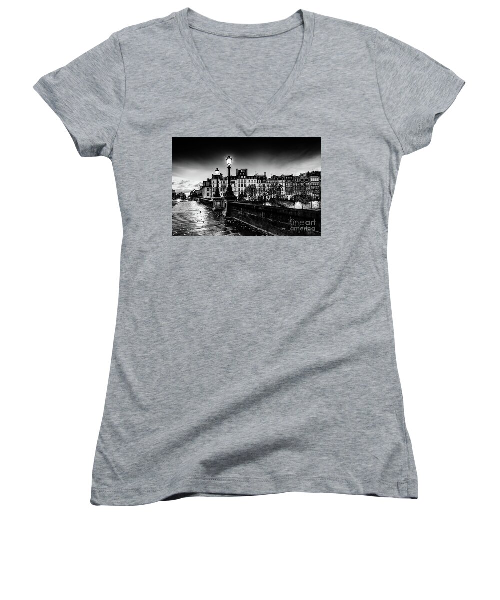 Pont Neuf Women's V-Neck featuring the photograph Paris at Night Pont Neuf by M G Whittingham
