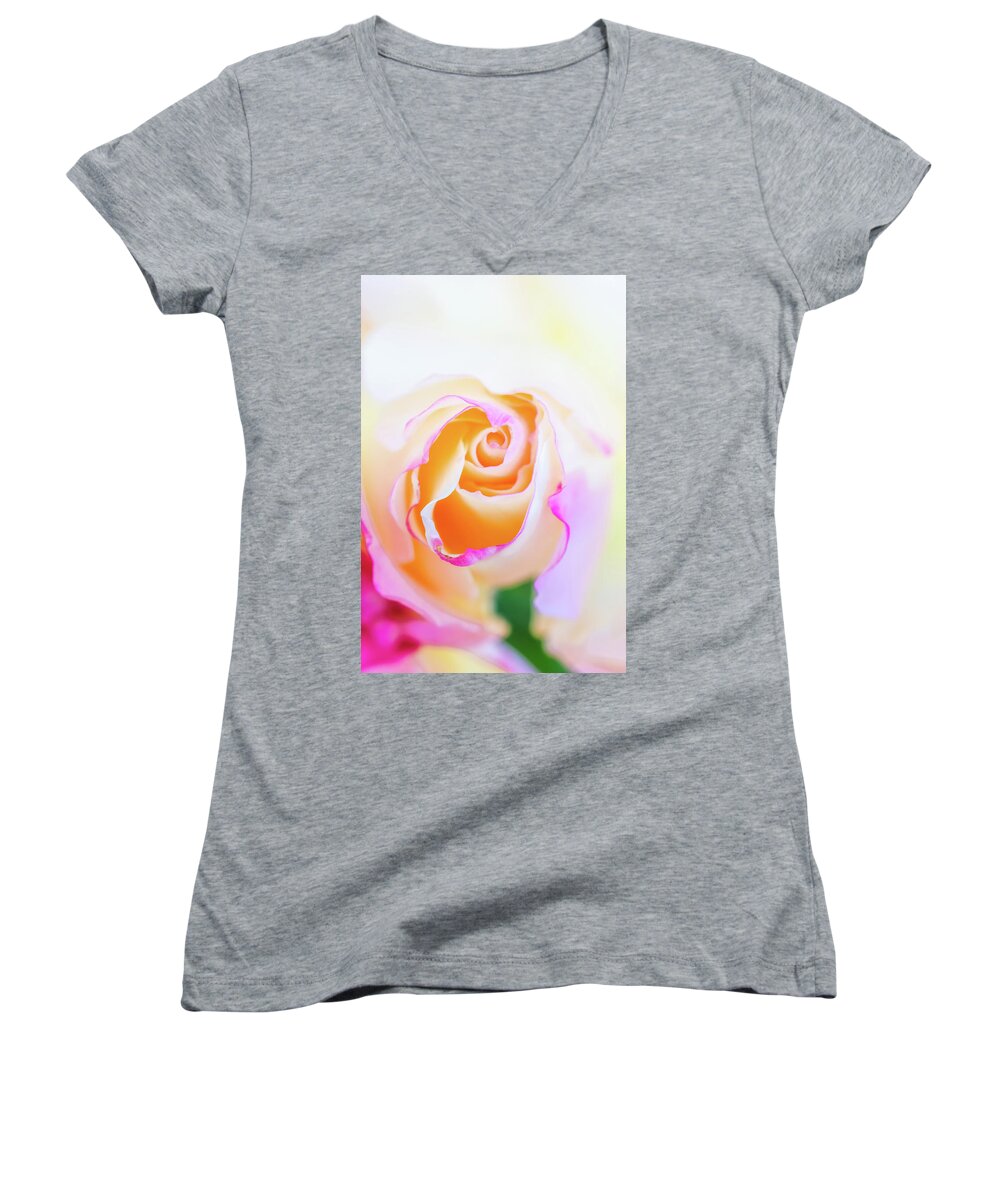 Macro Women's V-Neck featuring the photograph Pastels by Laura Roberts