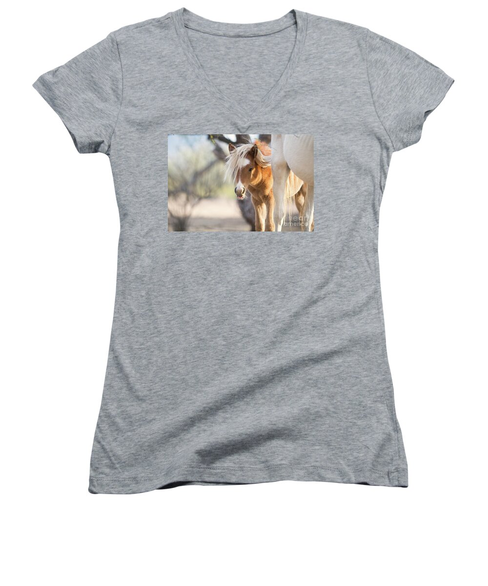 Cute Women's V-Neck featuring the photograph Peek-A-Boo 2 by Shannon Hastings