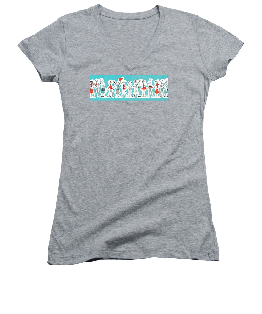 Academic Women's V-Neck featuring the drawing People with hobbies by CSA Images