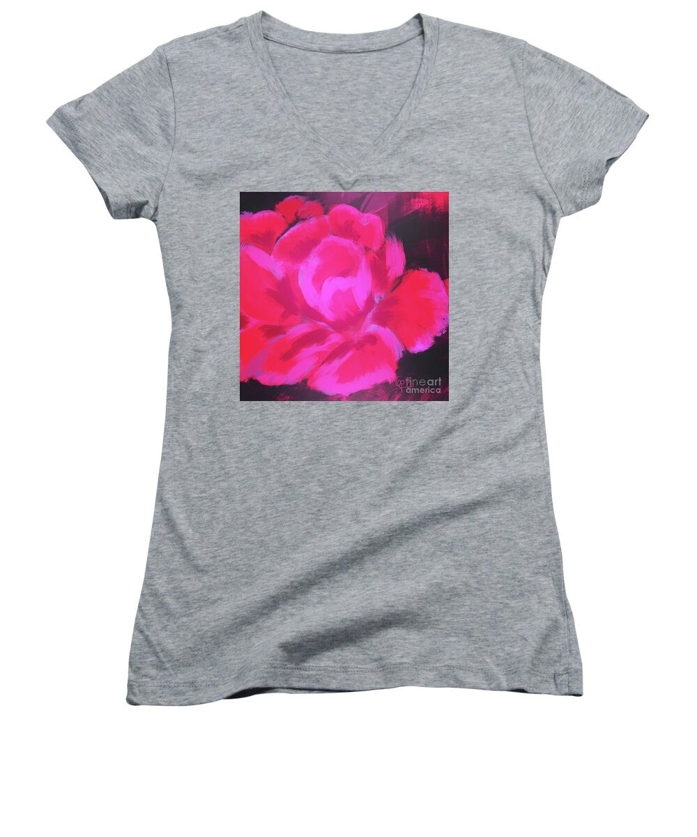 Rose Women's V-Neck featuring the painting Pink Rose by Go Van Kampen