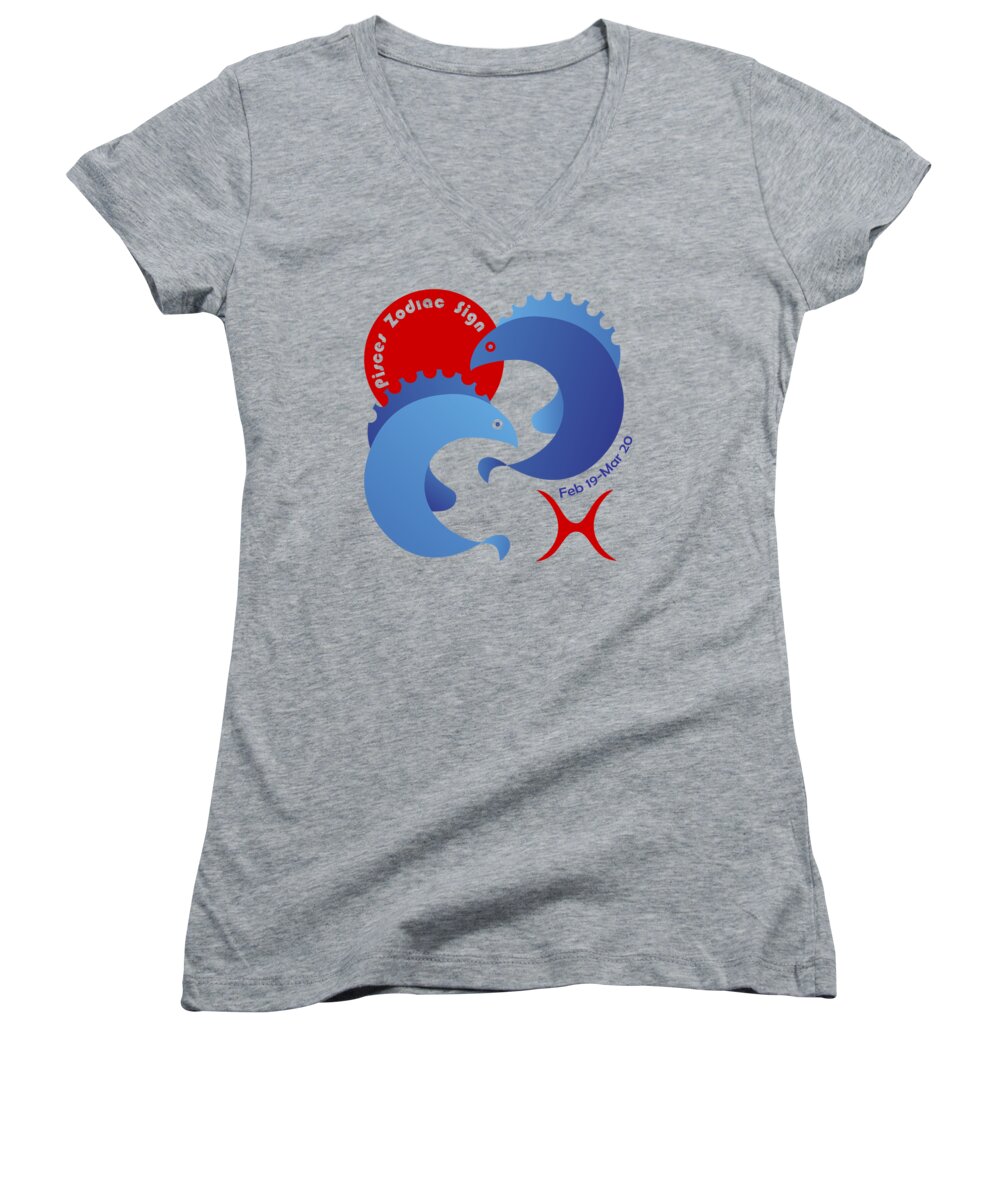 Animal Women's V-Neck featuring the digital art Pisces - Fishes by Ariadna De Raadt