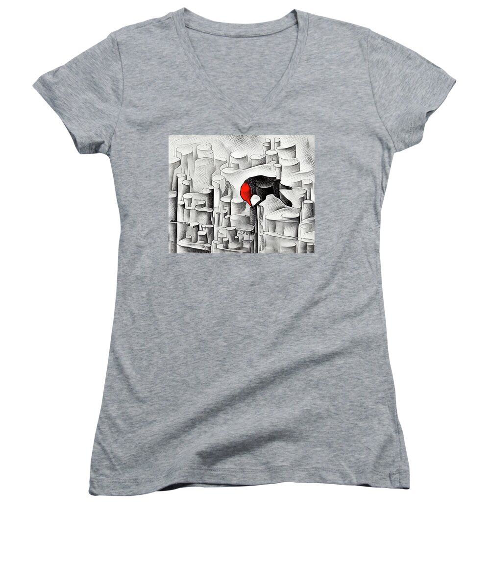Poe-try Women's V-Neck featuring the digital art Poe-Etry by Susan Maxwell Schmidt