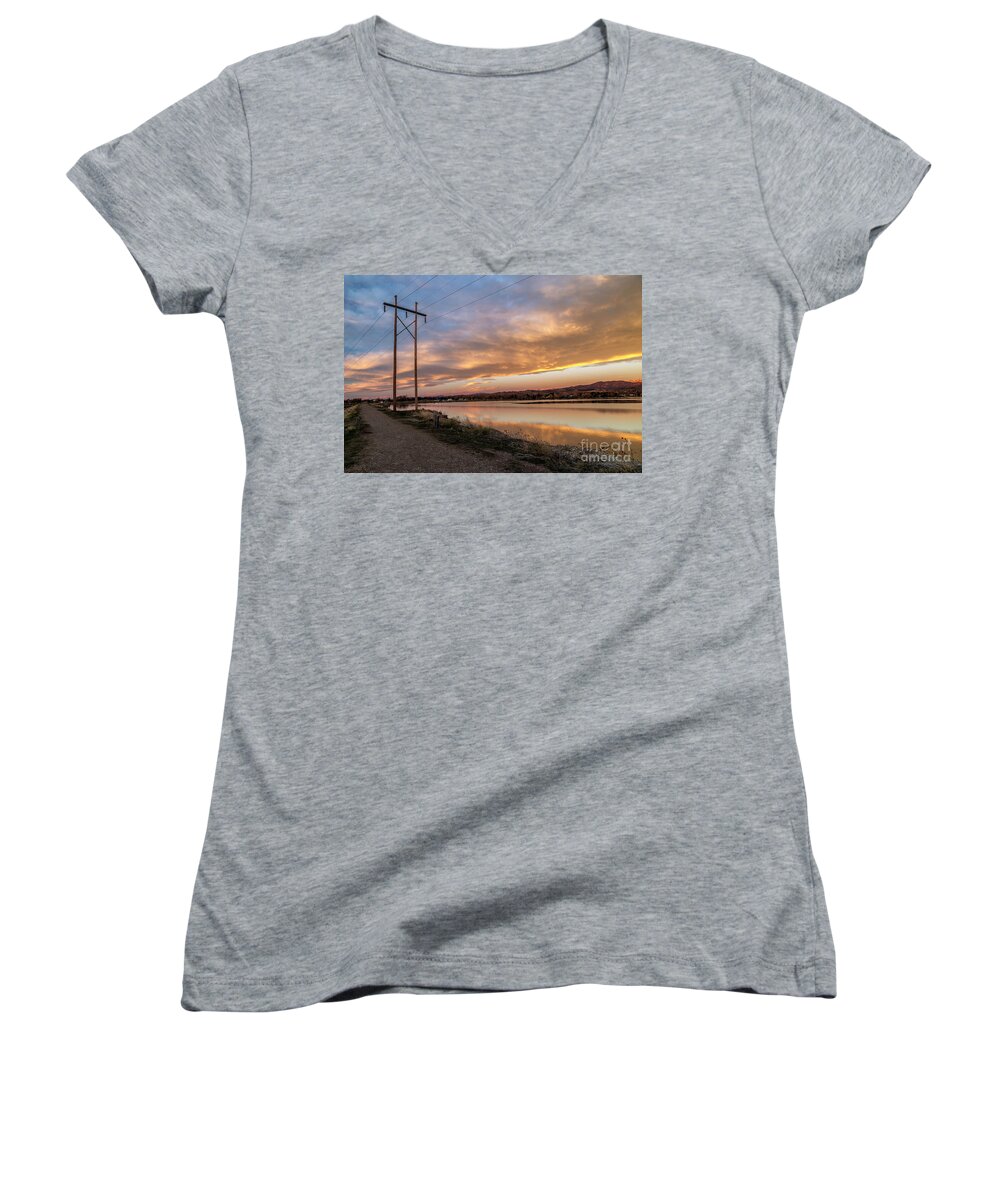 Electricity Women's V-Neck featuring the photograph Power On Sunrise by Ronda Kimbrow
