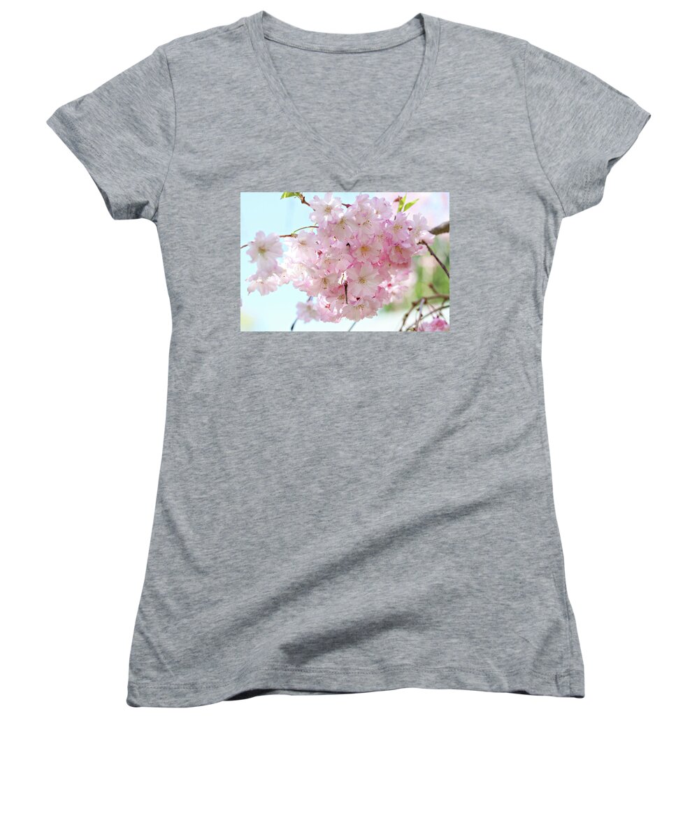 Flowers Women's V-Neck featuring the photograph Pretty Pink Blossoms by Trina Ansel