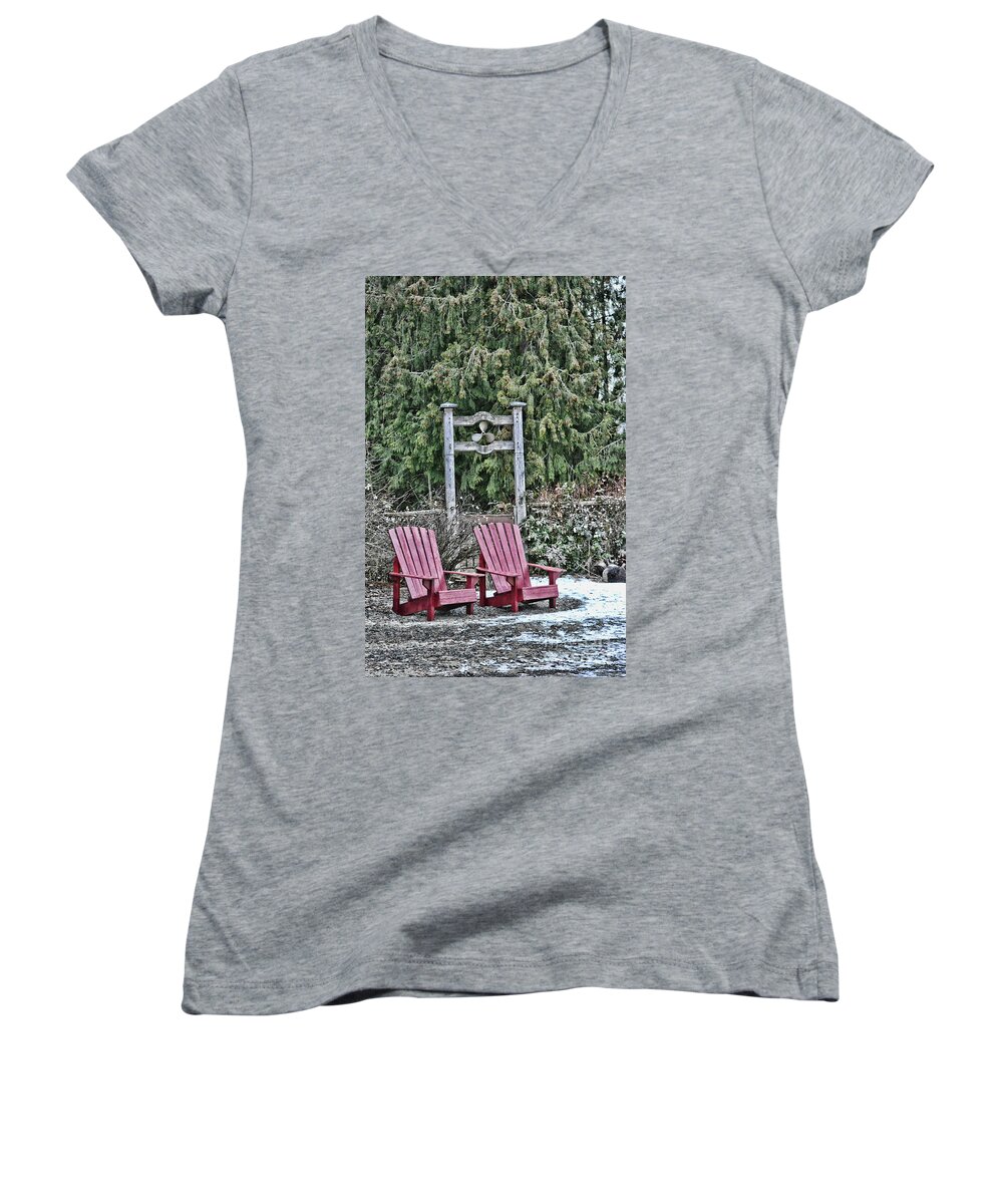 Chair Women's V-Neck featuring the photograph Prop Chairs by Vivian Martin