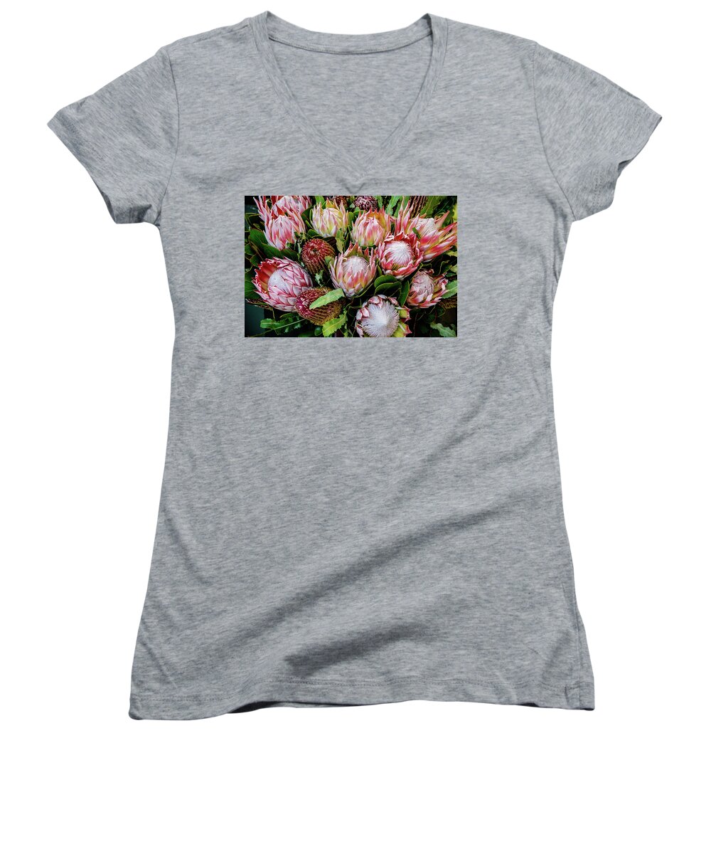 Floral Women's V-Neck featuring the photograph Protea, Exotic Beauty of South Africa by Marcy Wielfaert