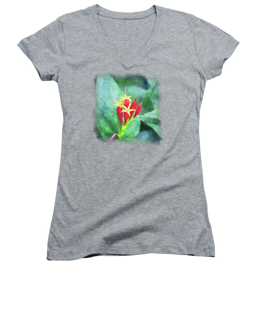 Kentucky Women's V-Neck featuring the digital art Red And Yellow Flowers by Phil Perkins