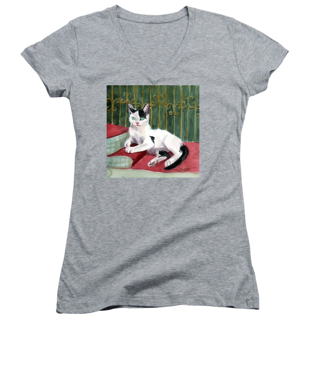 Cat Women's V-Neck featuring the painting Regal Deano by Mimi Boothby