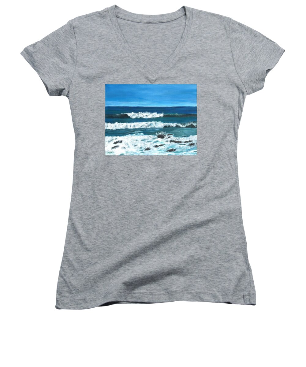 Surf Women's V-Neck featuring the painting Relaxing Surt by Elizabeth Mauldin