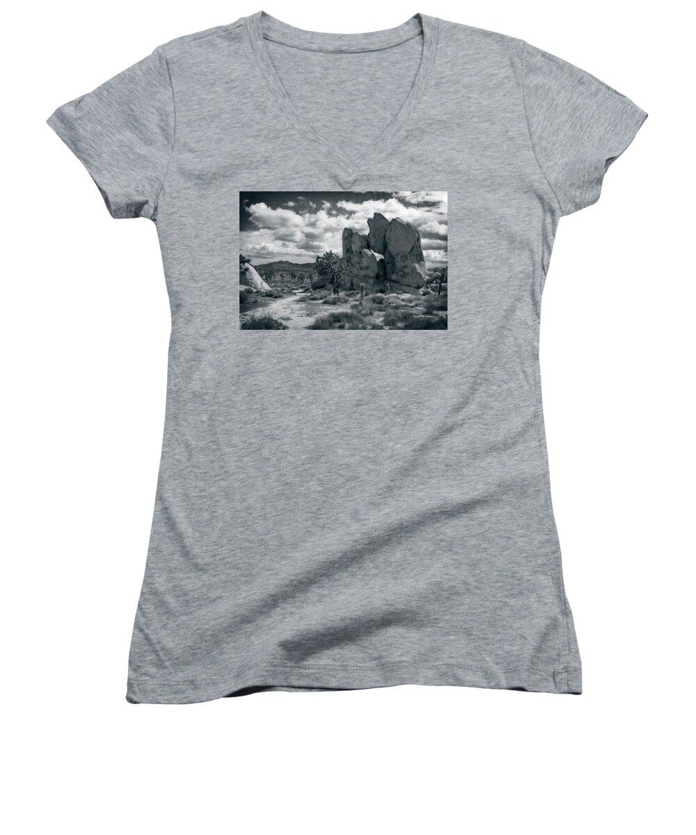 Joshua Tree National Park Women's V-Neck featuring the photograph Rock Formation by Sandra Selle Rodriguez