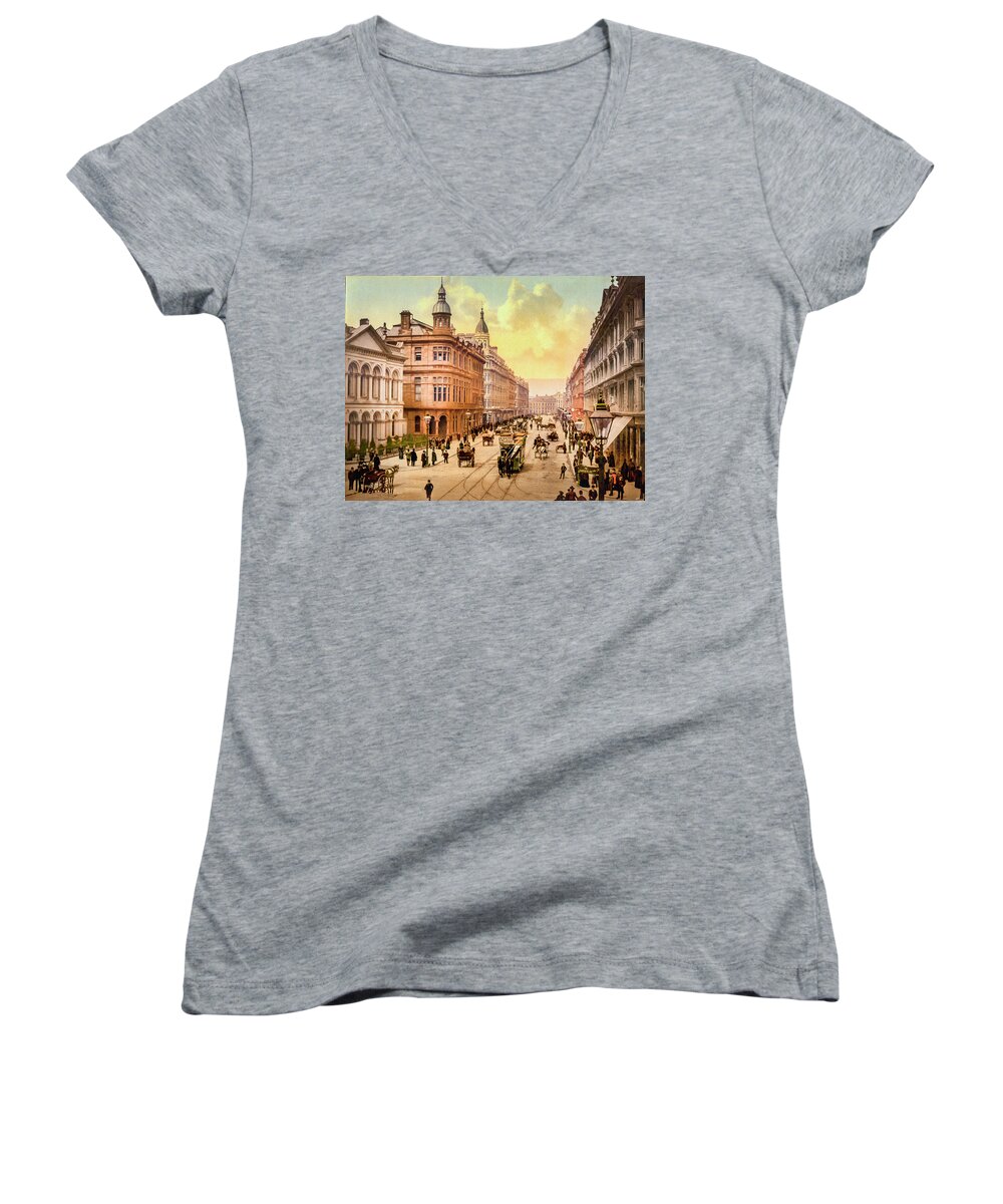 Uk Women's V-Neck featuring the photograph Royal Avenue in Belfast by Carlos Diaz