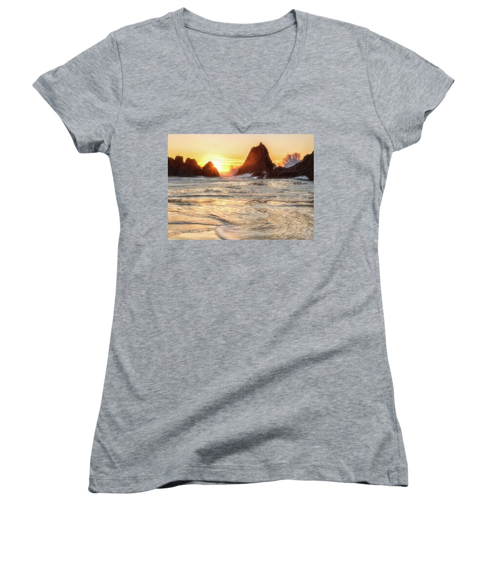 Seal Rock Women's V-Neck featuring the photograph Seal Rock by Russell Pugh
