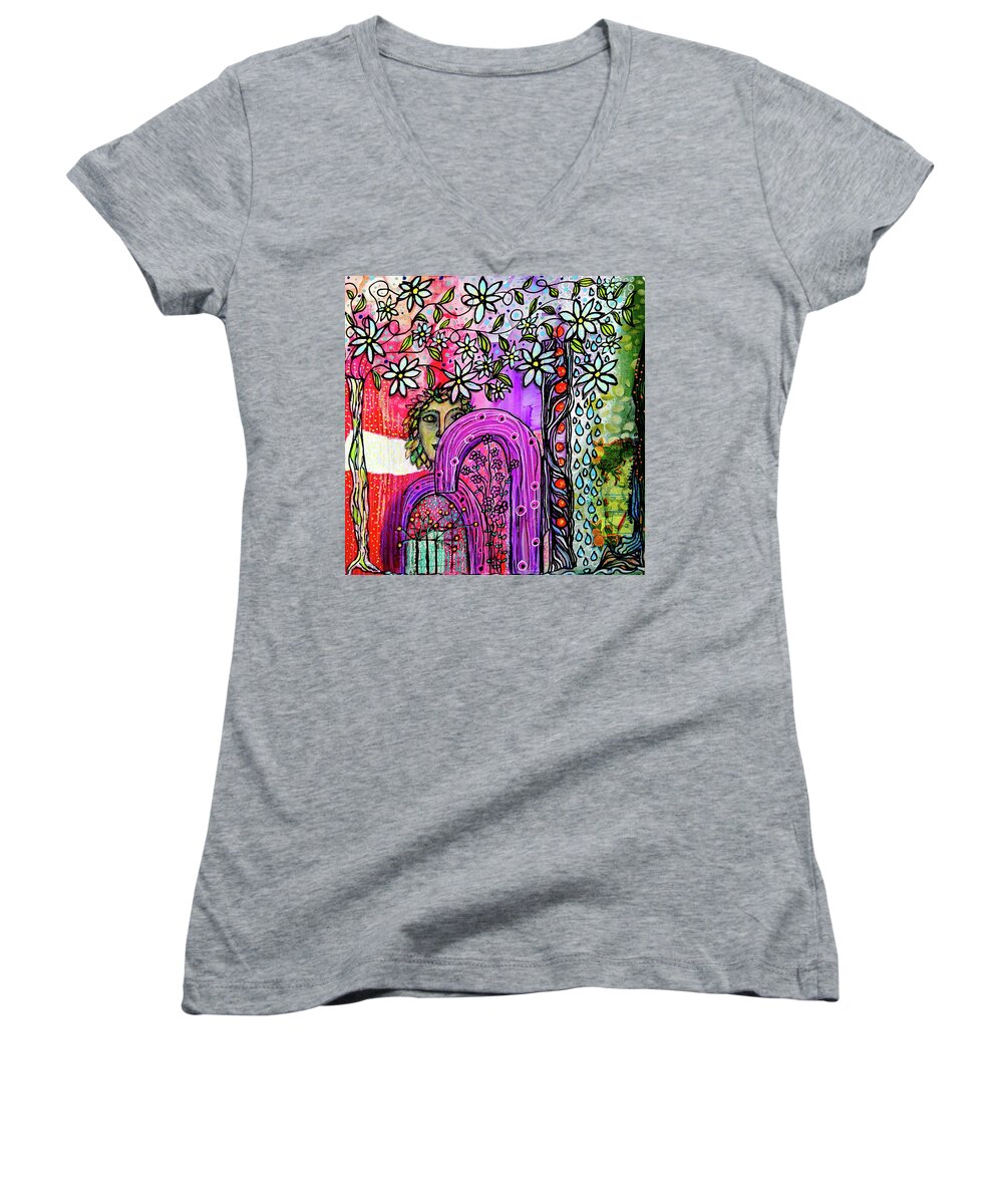Spring Women's V-Neck featuring the mixed media Something about Spring by Mimulux Patricia No