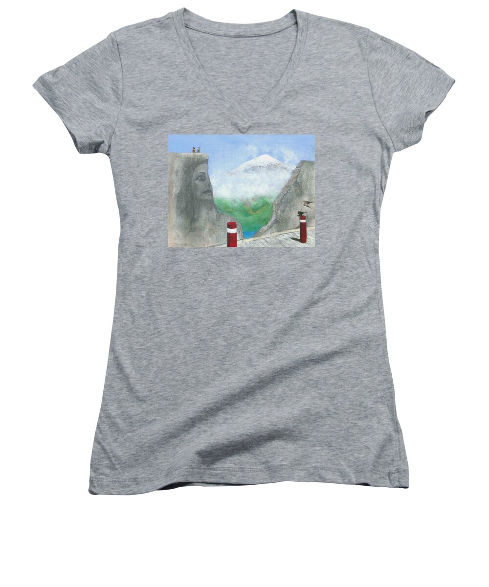 Lebanon Women's V-Neck featuring the painting Songbirds of an Arab Spring by Joe Dagher
