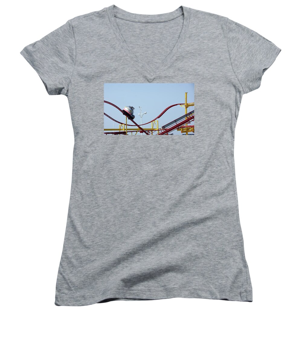 Southport Women's V-Neck featuring the photograph  SOUTHPORT. The Fairground. Crash Test Ride. by Lachlan Main
