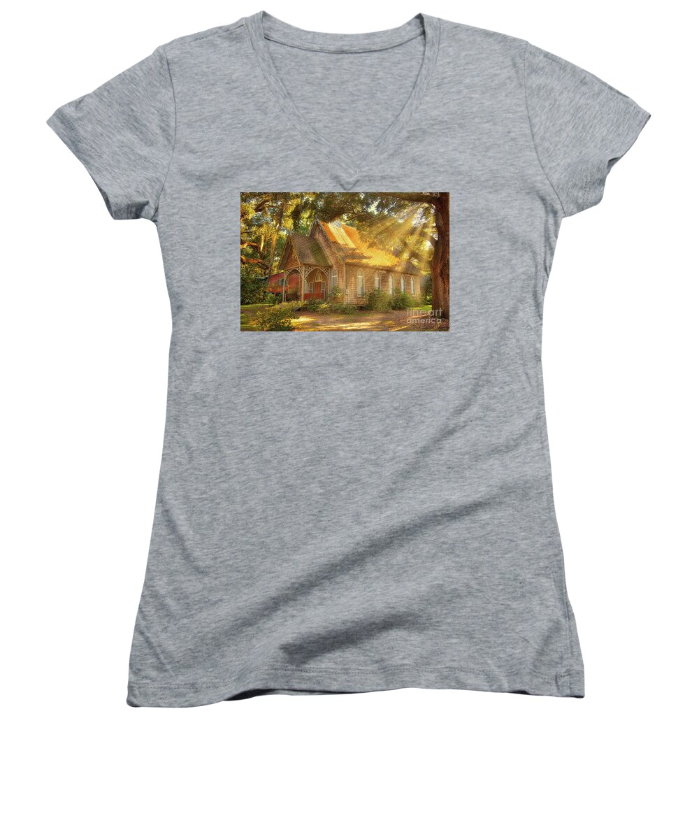 Church Women's V-Neck featuring the photograph St. James Santee Episcopal Chapel of Ease by Kathy Baccari