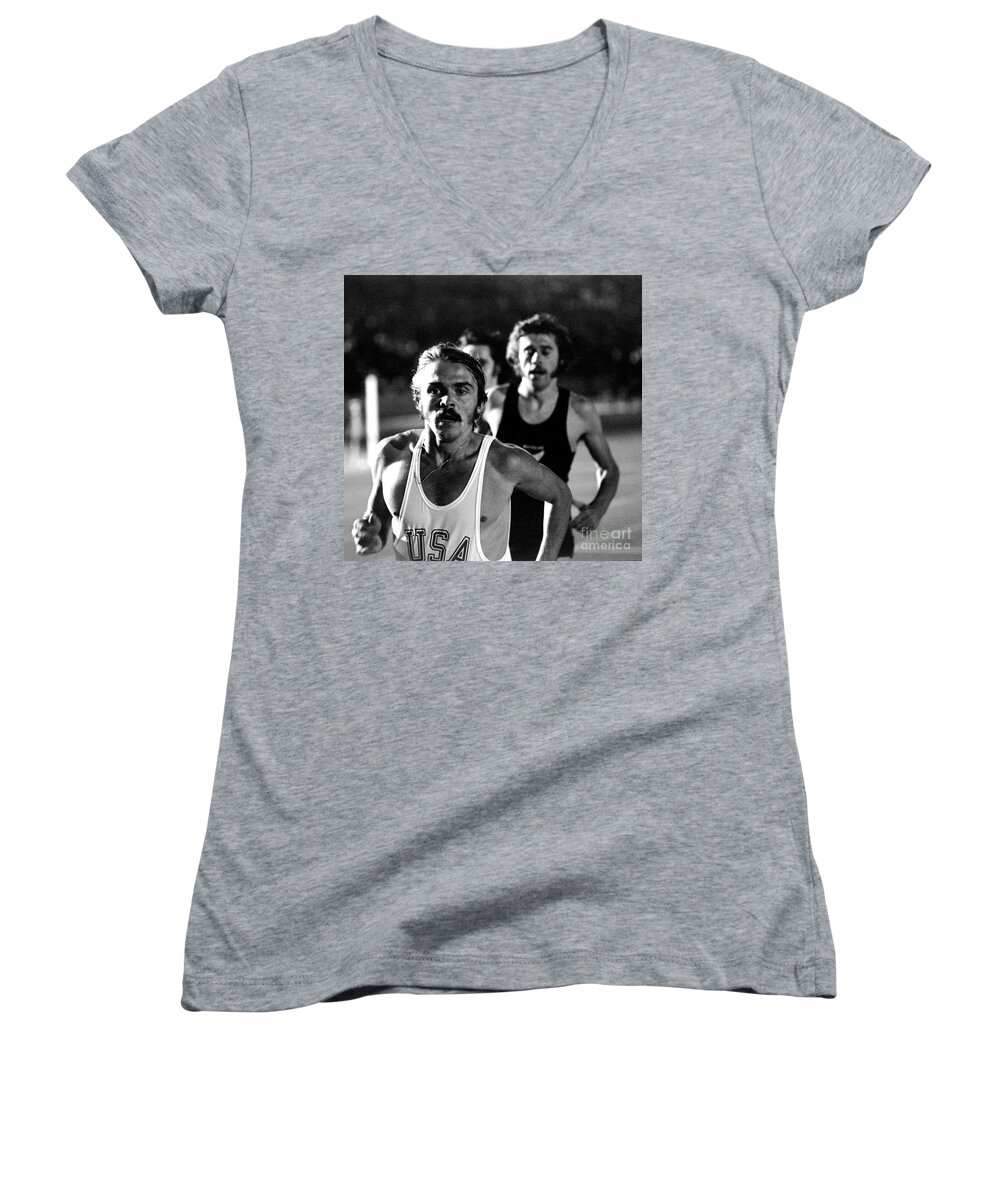 Long Women's V-Neck featuring the photograph Steve Roland Prefontaine by Doc Braham