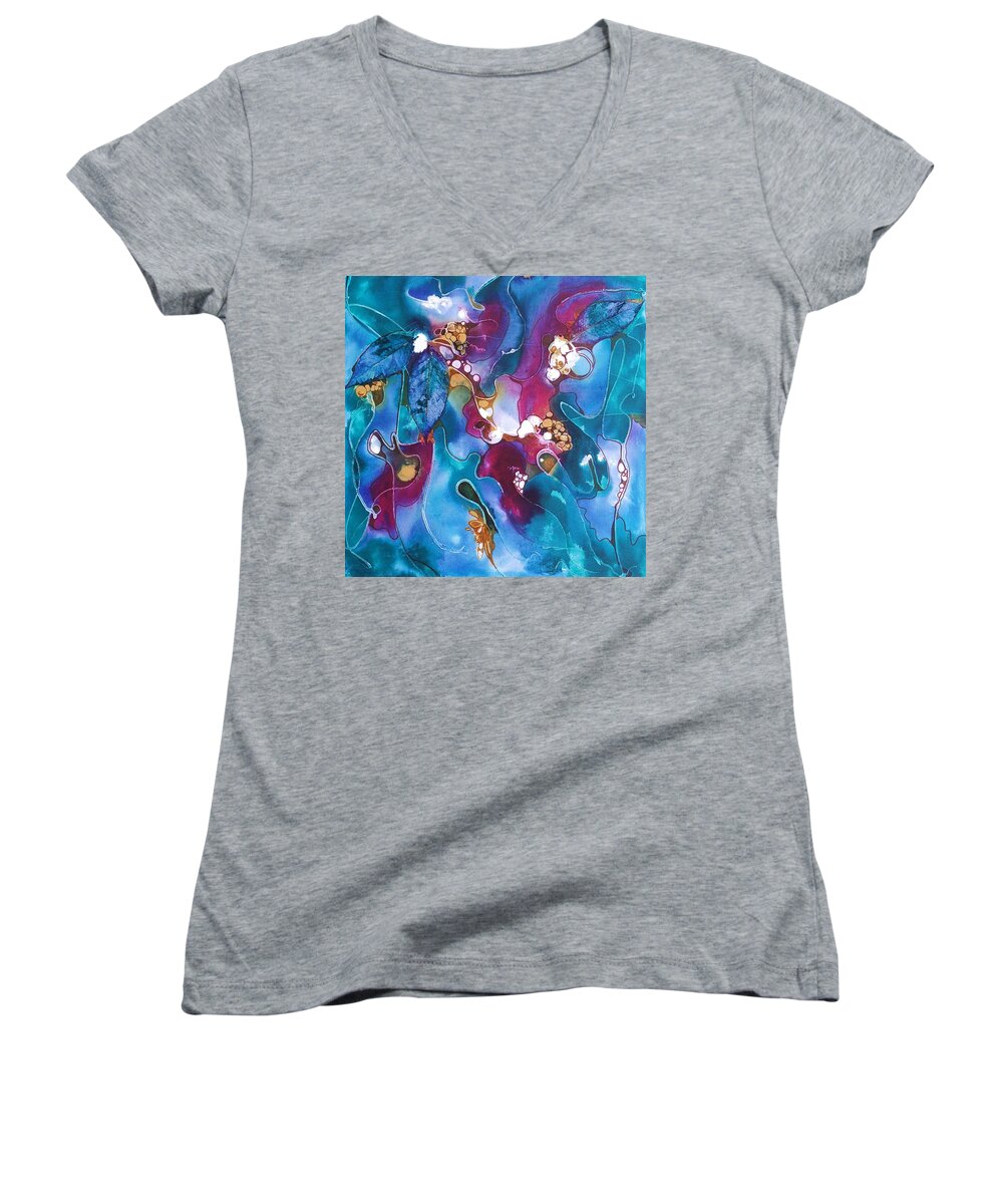 Abstract Women's V-Neck featuring the painting Summer Song by Pat Purdy