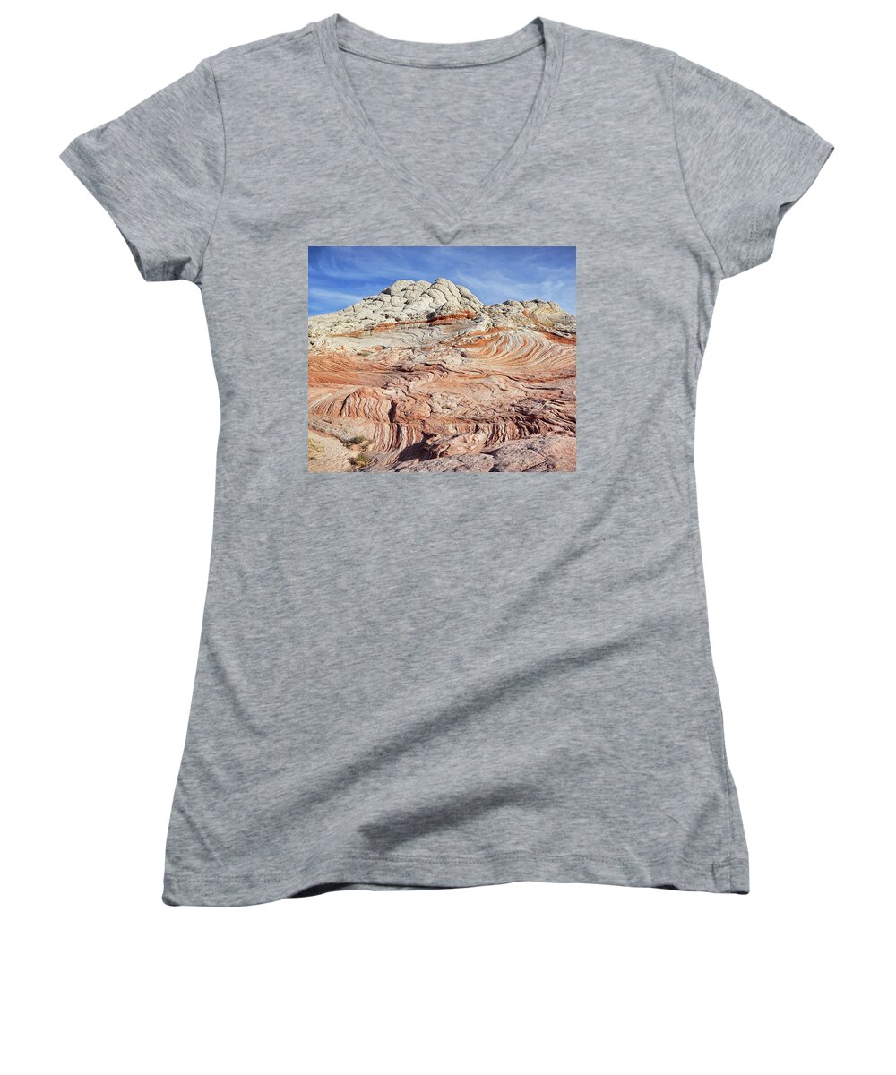 White Pocket Women's V-Neck featuring the photograph Swirls and Waves by Theo O'Connor