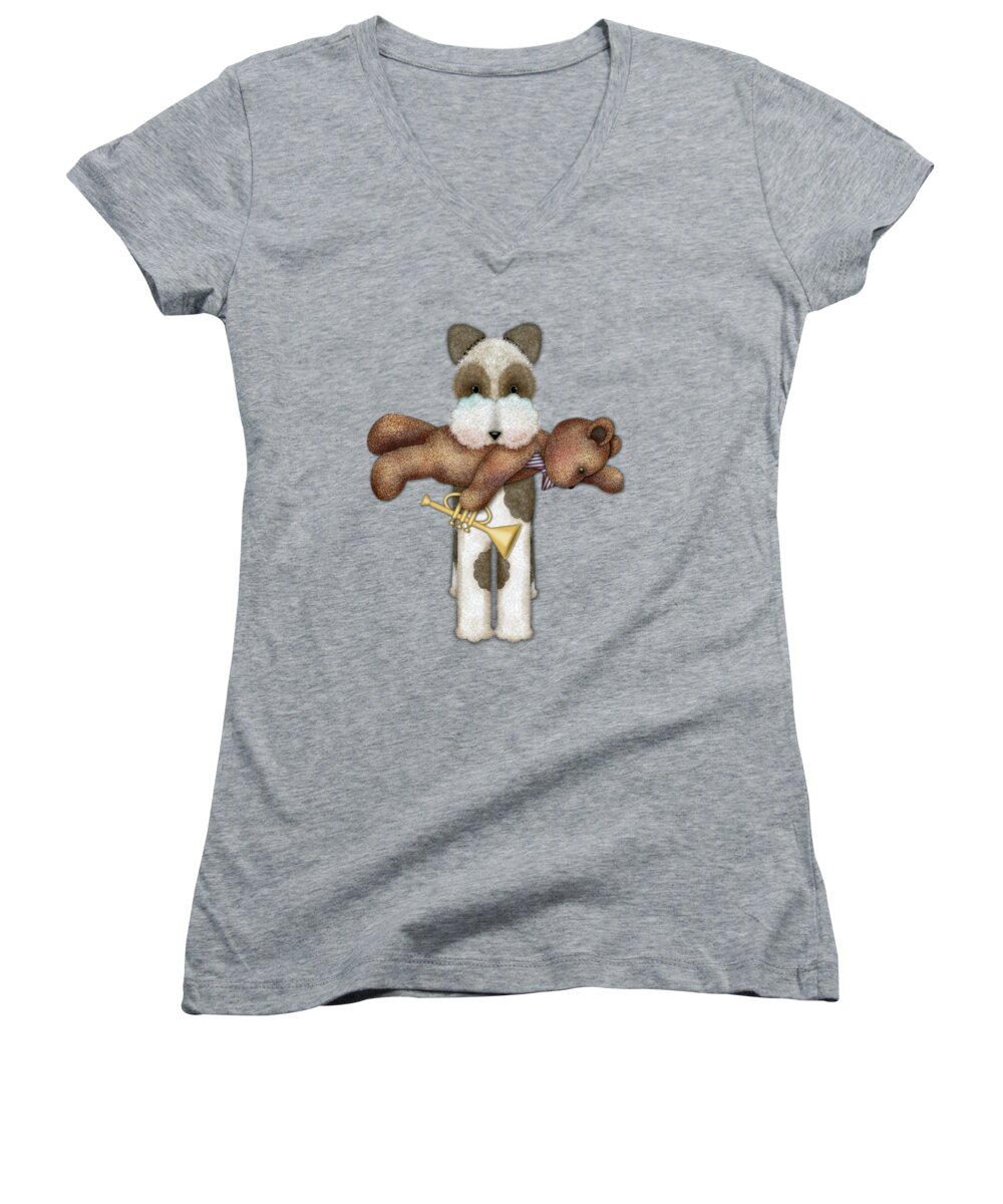 Terrier Women's V-Neck featuring the digital art T is for Terrier and Teddy by Valerie Drake Lesiak