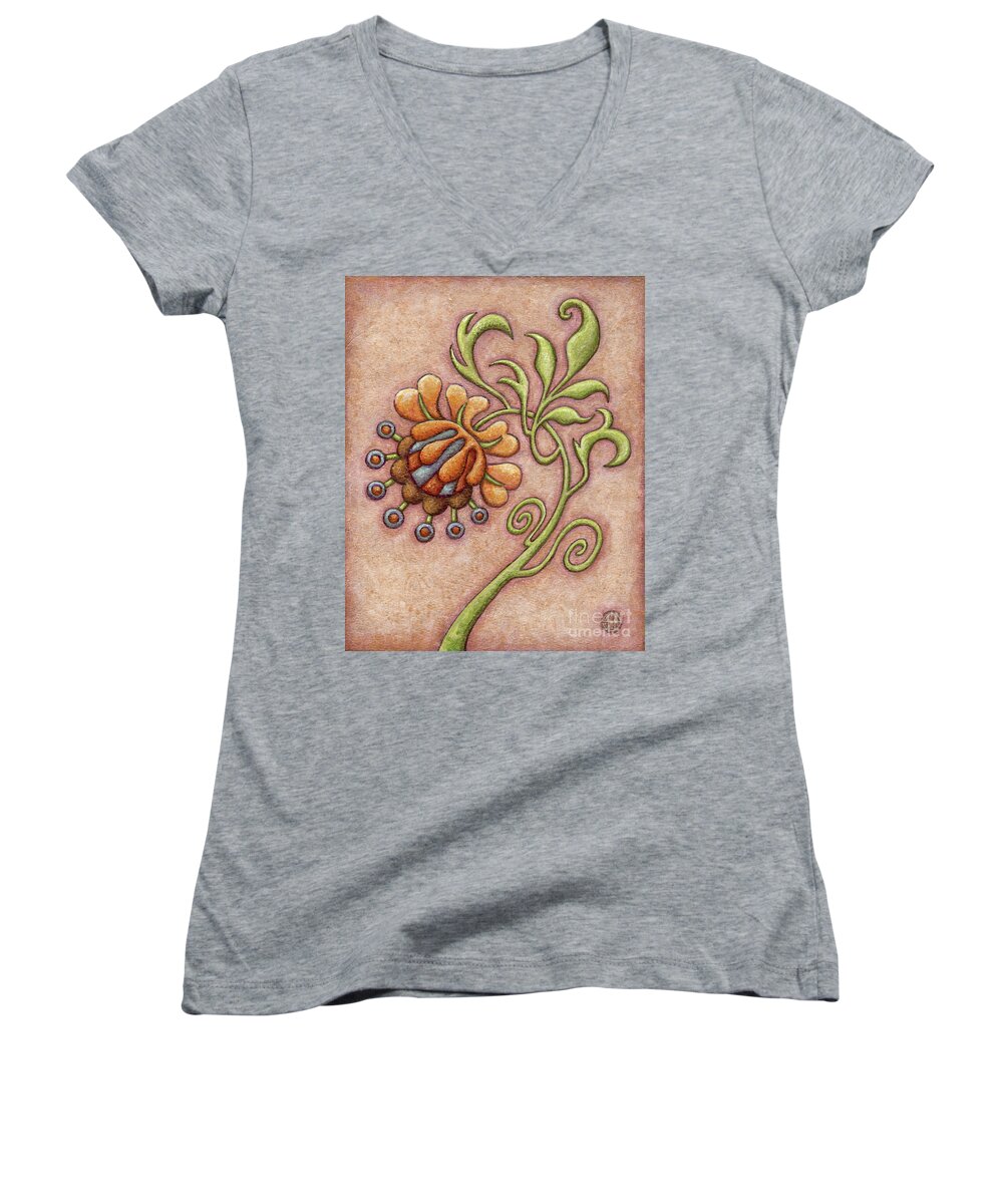 Floral Women's V-Neck featuring the painting Tapestry Flower 10 by Amy E Fraser