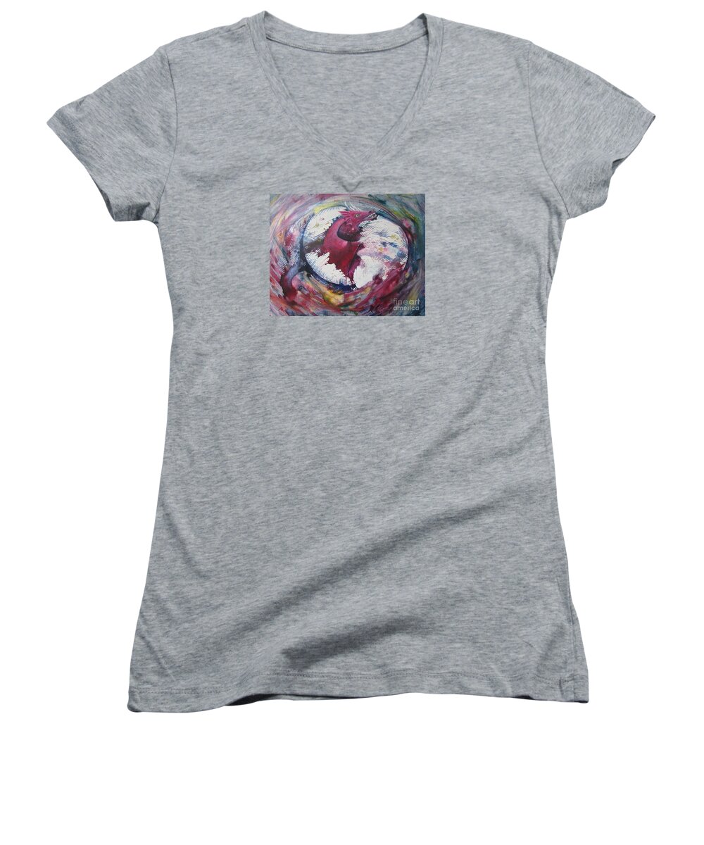 Dragon Women's V-Neck featuring the painting The Birth of a Dragon by Denise Hoag