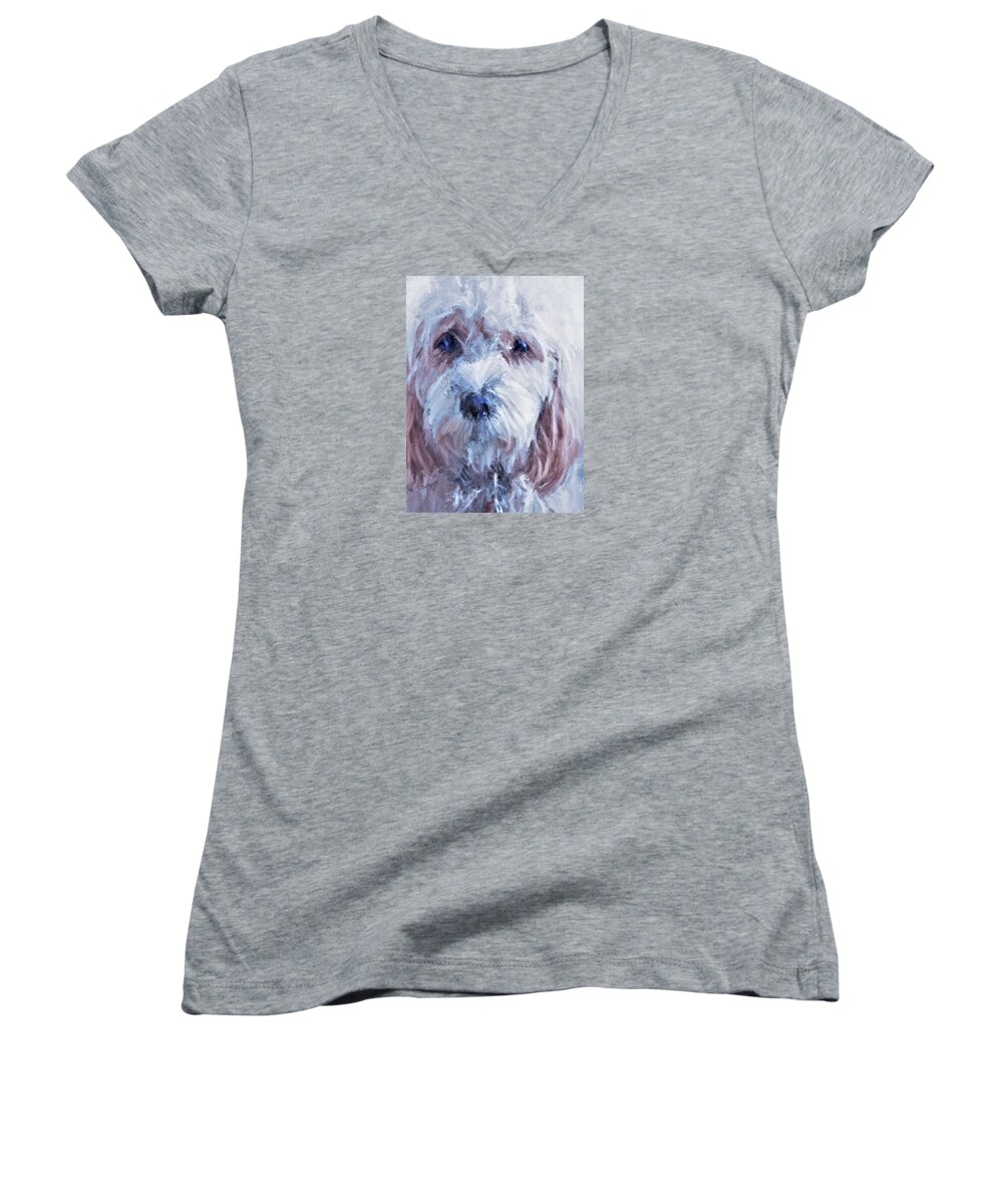 Dog Women's V-Neck featuring the painting The Darling by Diane Chandler