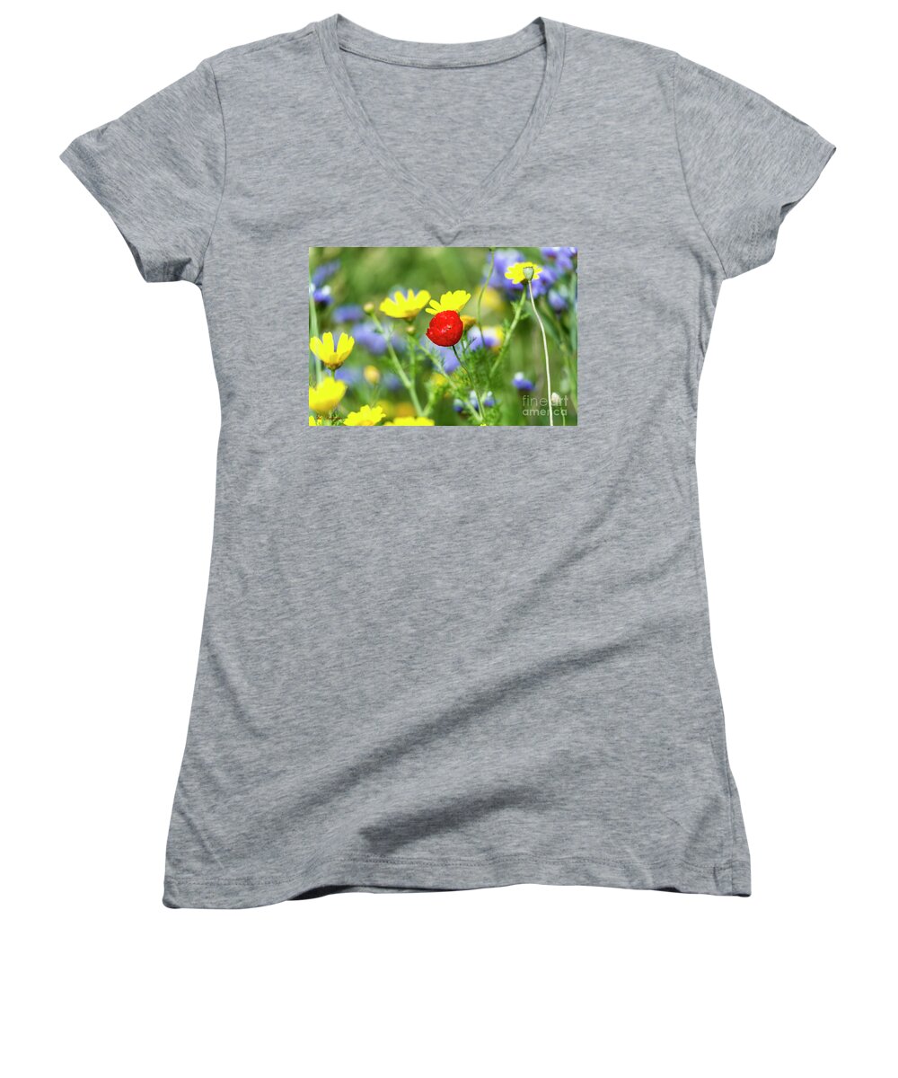Bunch Women's V-Neck featuring the photograph The red spot 02 by Arik Baltinester