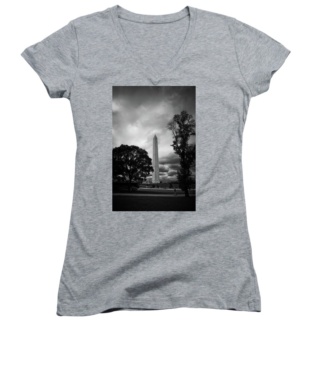 Clouds Women's V-Neck featuring the photograph The Washington Monument by George Taylor