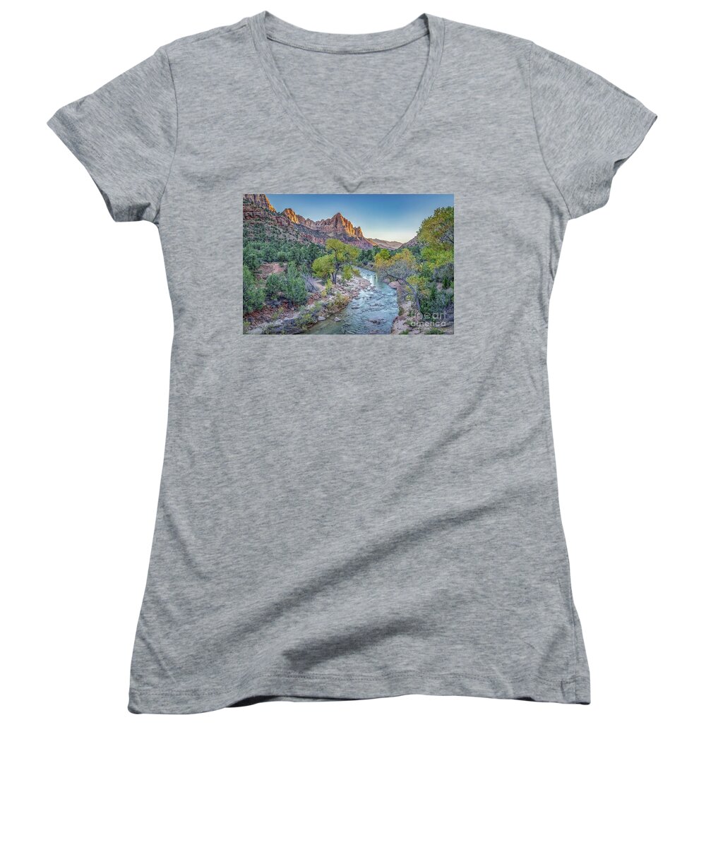 Utah Women's V-Neck featuring the photograph The Watchman by Melissa Lipton