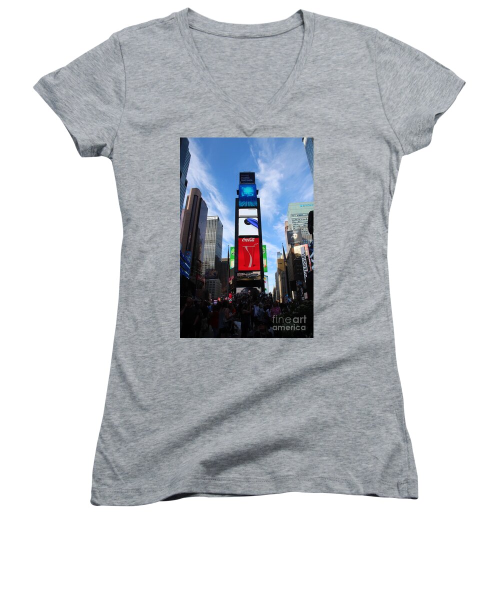 Times Square Women's V-Neck featuring the photograph Times Square by Barbra Telfer