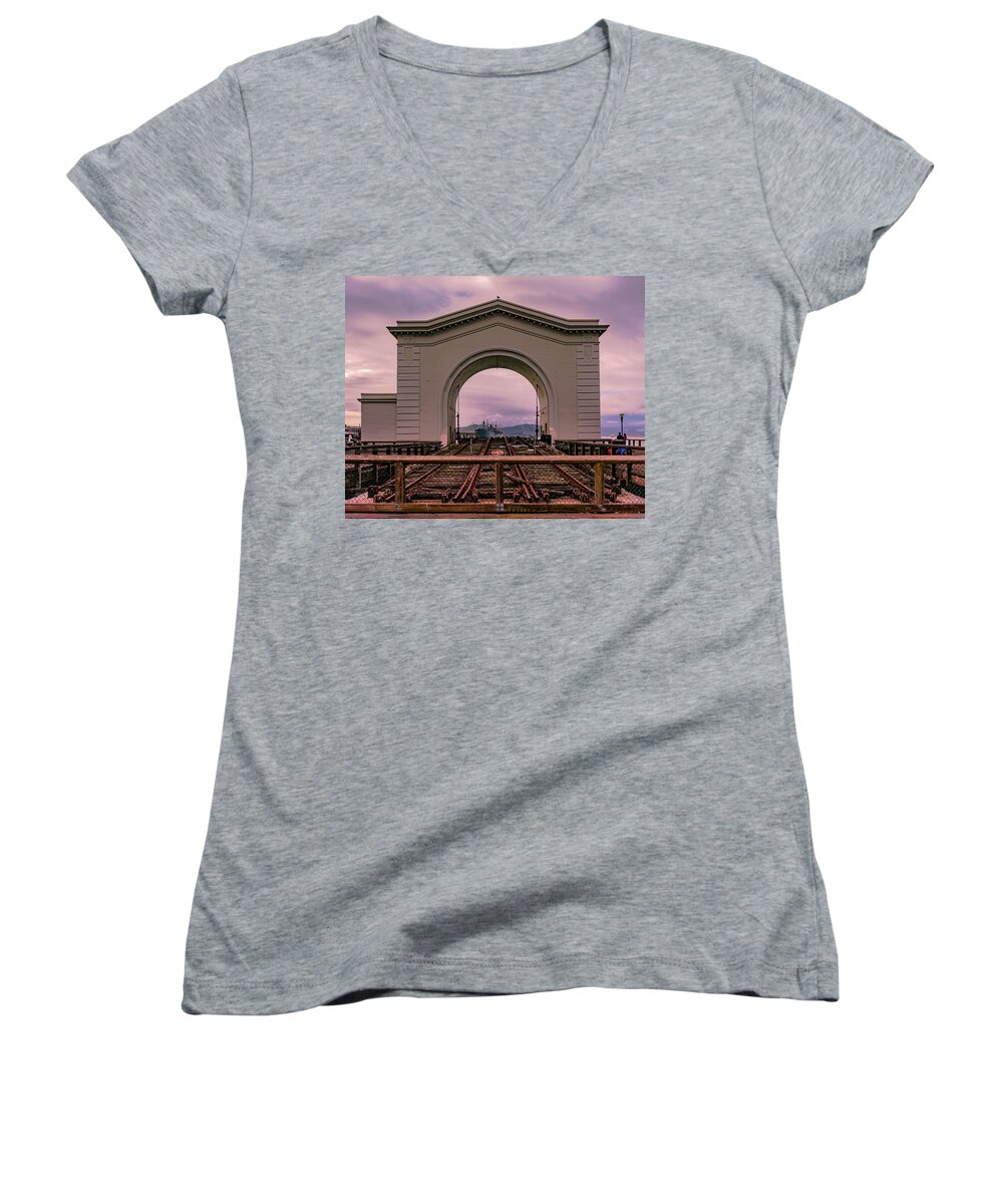 Train Women's V-Neck featuring the photograph Train to nowhere by Silvia Marcoschamer