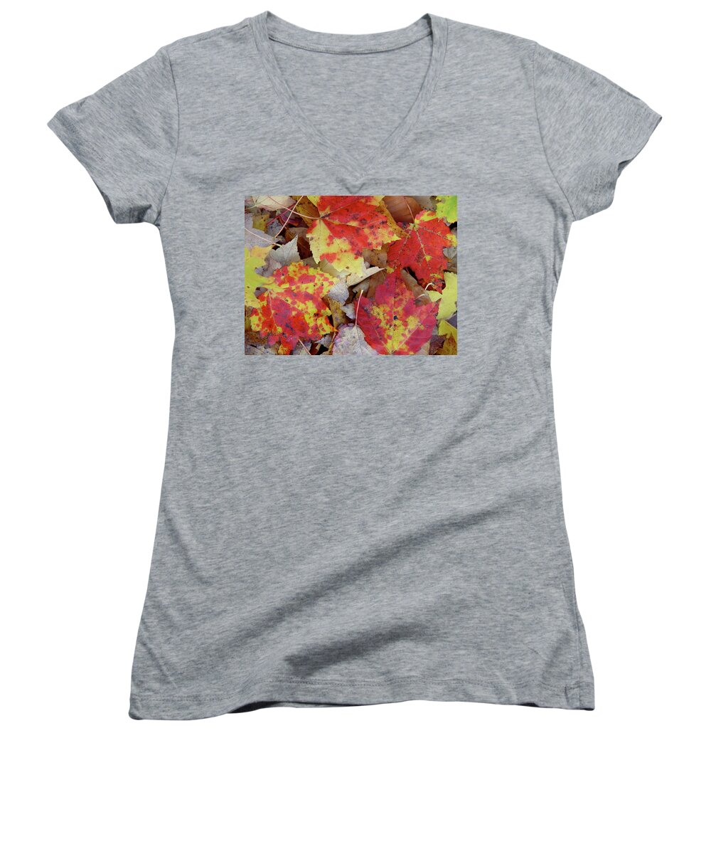 Autumn Women's V-Neck featuring the photograph True autumn colors by Silvia Marcoschamer