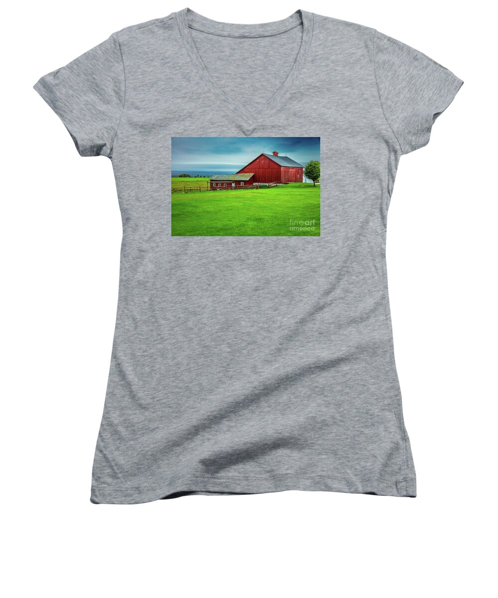 Rgb Women's V-Neck featuring the photograph Tug Hill Farm by Roger Monahan
