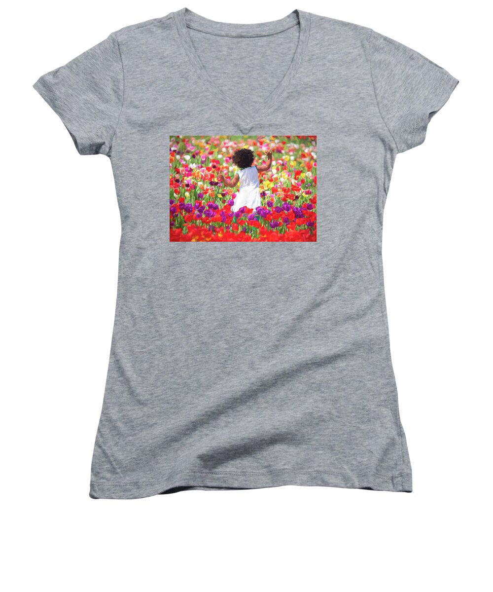 Spring Women's V-Neck featuring the photograph Tulip Dancing by Art Cole