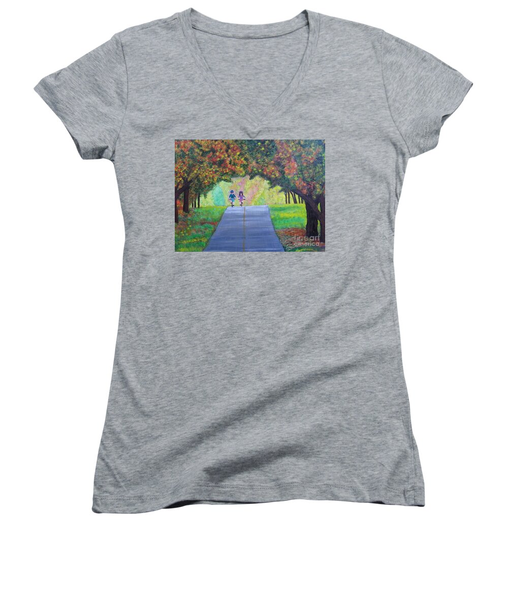 Tunnel Of Trees Women's V-Neck featuring the painting Tunnel of Trees by Elizabeth Mauldin