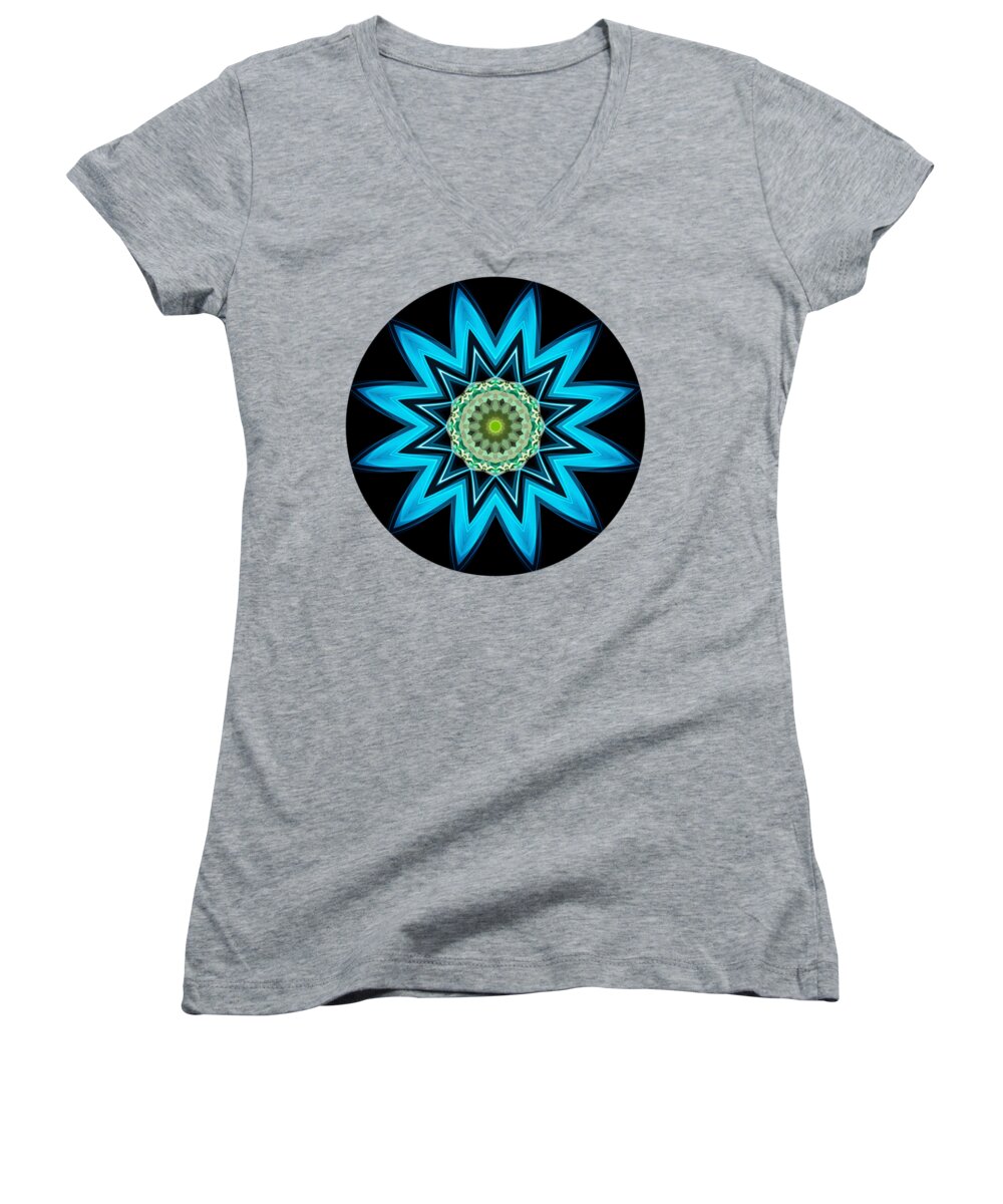 Turquoise Women's V-Neck featuring the digital art Turquoise Star by Rachel Hannah
