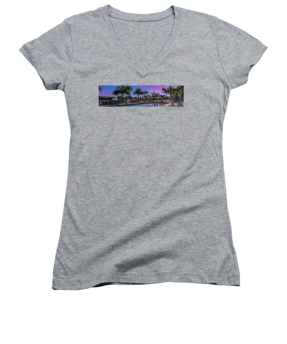 Pool Twilight Women's V-Neck featuring the photograph Twilight Pool by Jody Lane