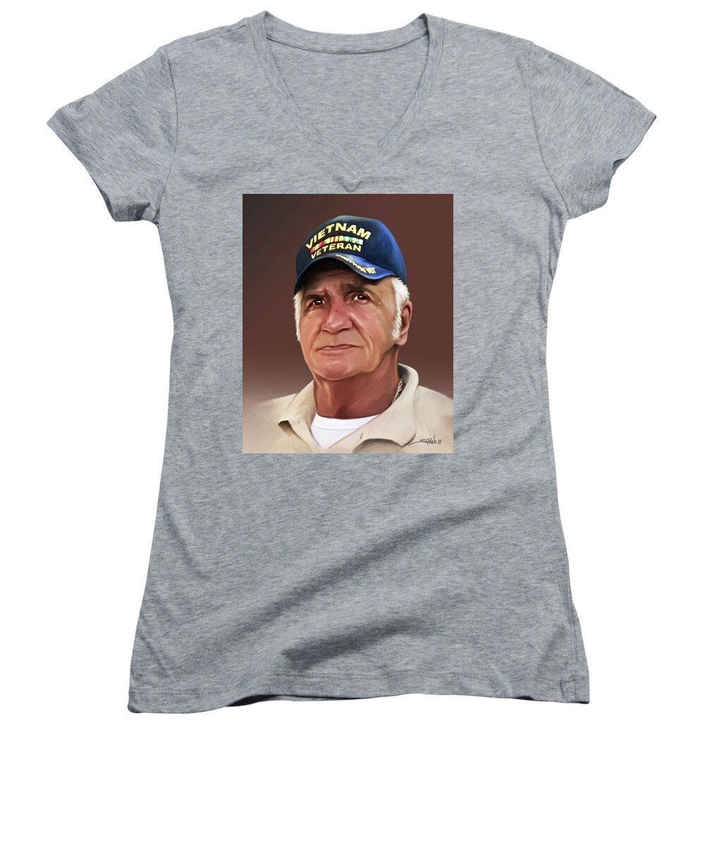  Women's V-Neck featuring the painting Uncle Poppy by Spano by Michael Spano
