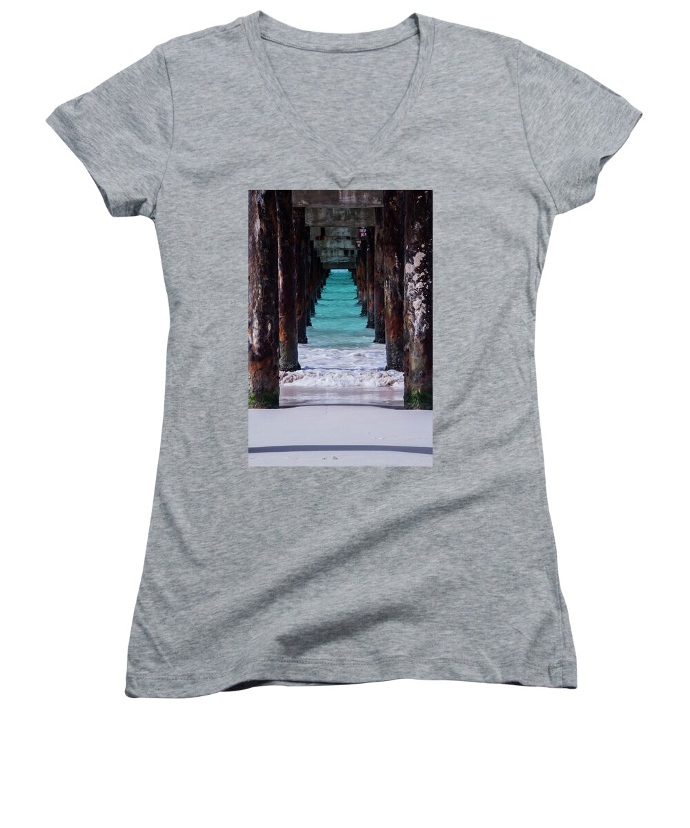 Pier Women's V-Neck featuring the photograph Under the pier #3 opf by Stuart Manning