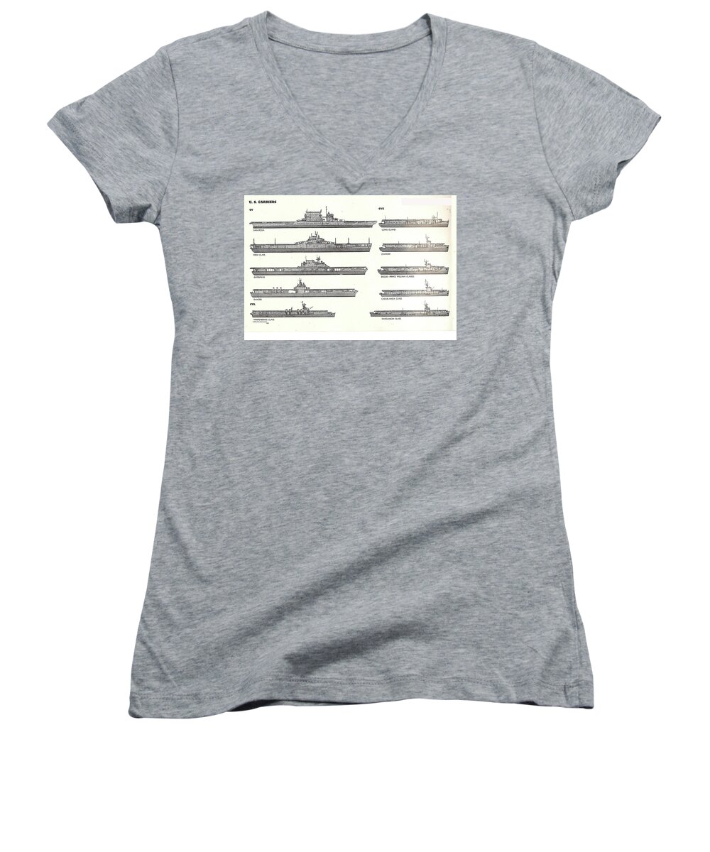 United Women's V-Neck featuring the photograph US Navy Aircraft Carriers of World War II by Steve Estvanik