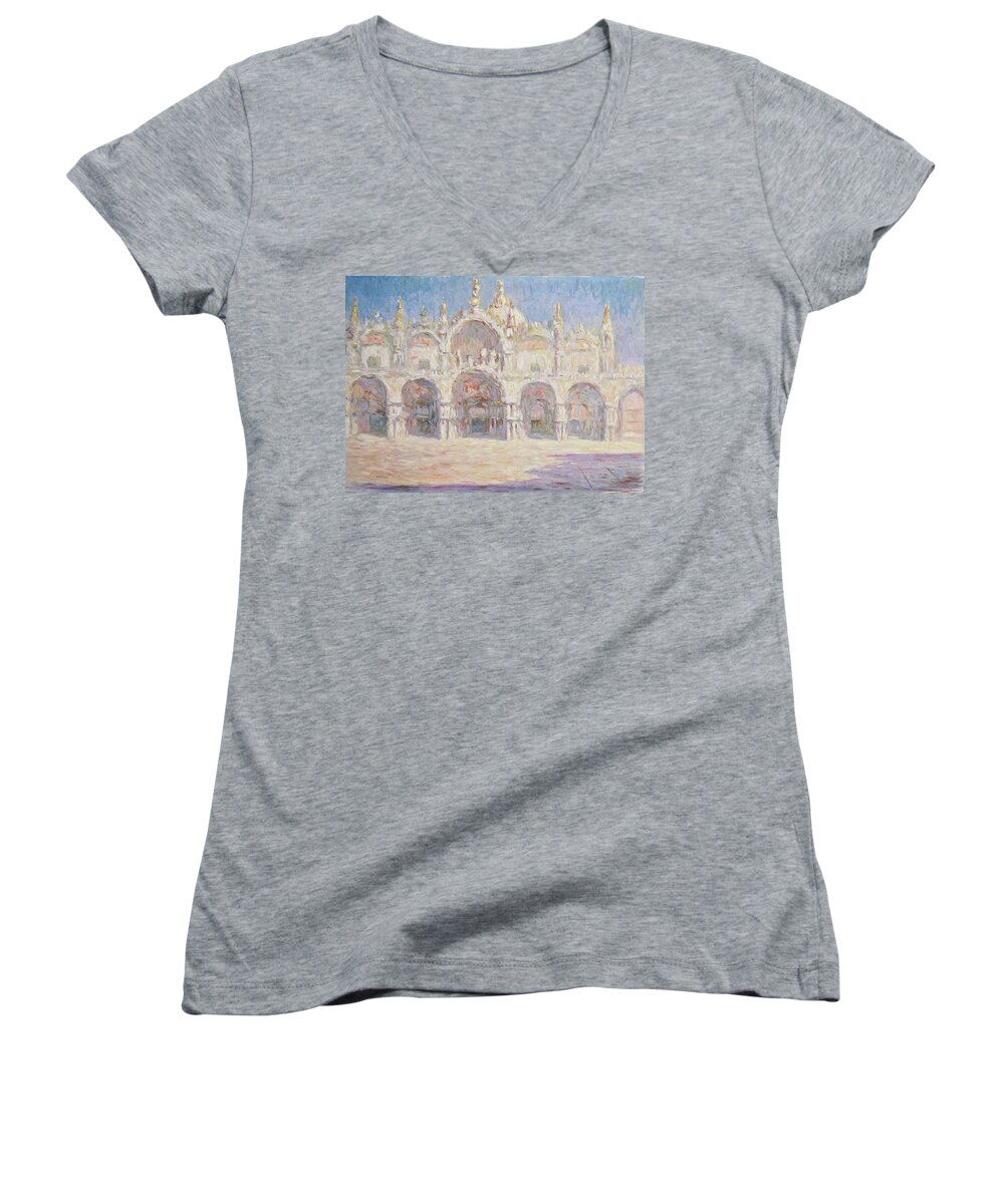 Artpierre Women's V-Neck featuring the painting Venice St Marco square by Pierre Dijk