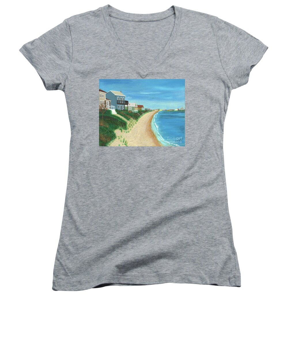 Ocean Women's V-Neck featuring the painting View of 17th Bay at Ocean View by Elizabeth Mauldin