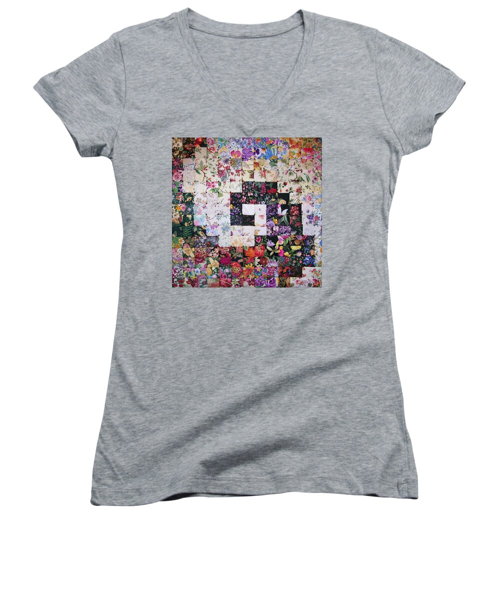 Quilt Watercolor Bold Graphic Floral Women's V-Neck featuring the tapestry - textile Watercolor Swirl by Pam Geisel