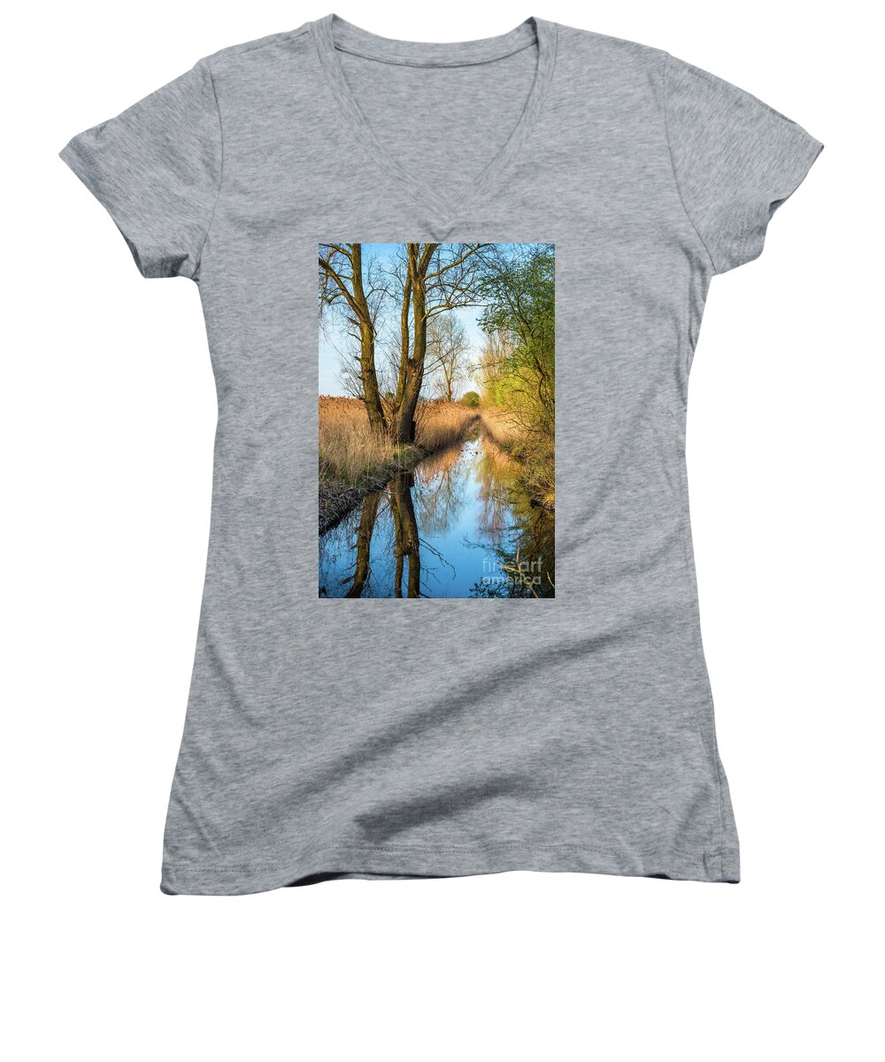 Wicken Women's V-Neck featuring the photograph Wicken Fen scenic 3 by Andrew Michael